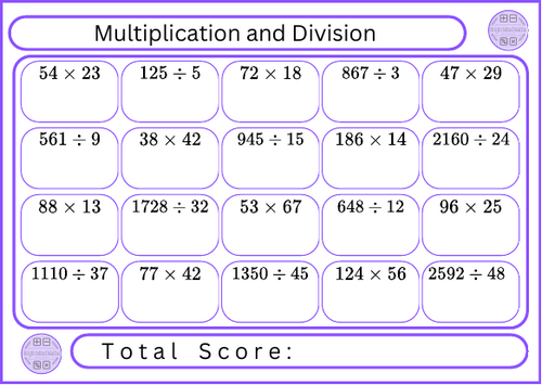 Multiplying and Dividing - 20 Questions