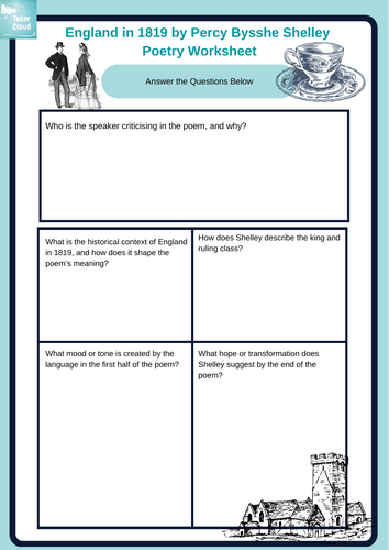 England in 1819 by Percy Bysshe Shelley Poetry Worksheet