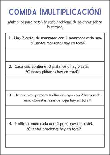 Division and Multiplication Word Problems Math Worksheets in Spanish for Grade 2