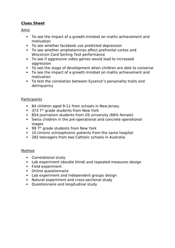 OCR Psychology Paper 1 Key Studies and Research Methods Revision Lesson