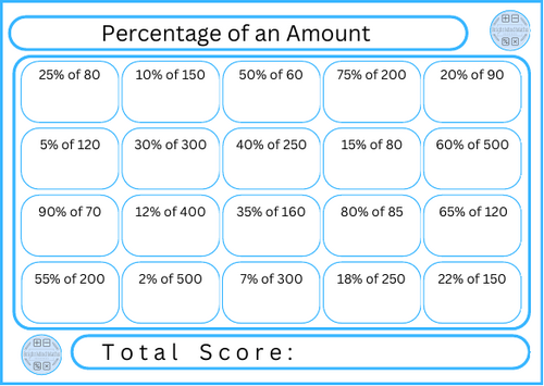 Percentage of an Amount - 20 Questions