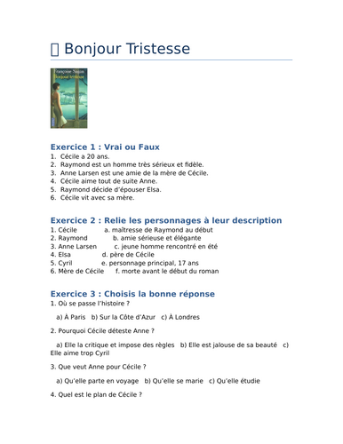 Bonjour Tristesse - Françoise Sagan - Summary