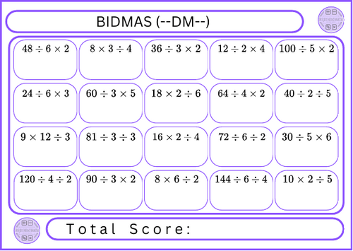 BIDMAS (--DM--) - 20 Questions