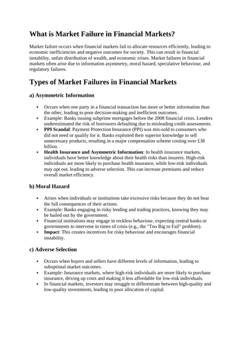 Edexcel Economics Theme 4 - What is market failure in financial markets
