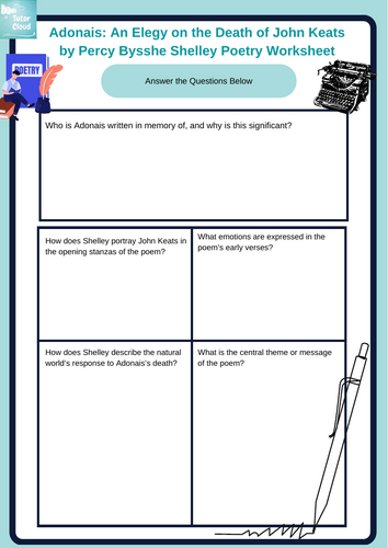 Adonais: An Elegy on the Death of John Keats by Percy Bysshe Shelley Poetry Worksheet