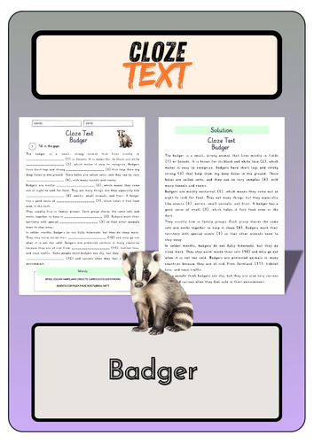 Cloze text - Badger + Solutions | Teaching Resources
