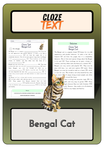 Cloze text - Bengal Cat + Solutions | Teaching Resources