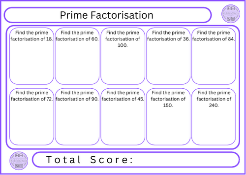 Prime Factorisation - 10 Questions