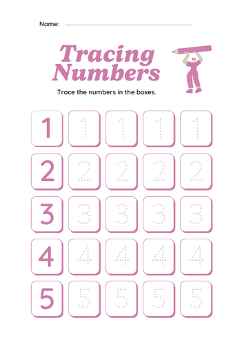 Tracing numbers 1 to 5 - Preschool Printable Worksheet