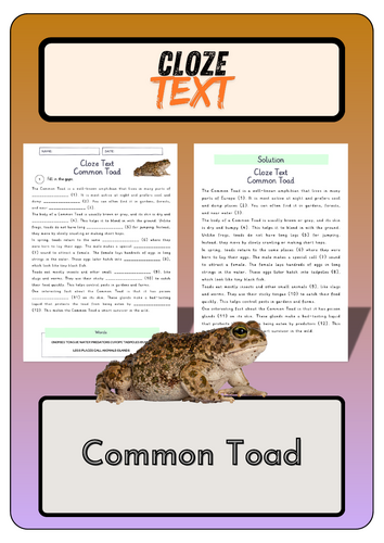 Cloze text - Common Toad + Solutions