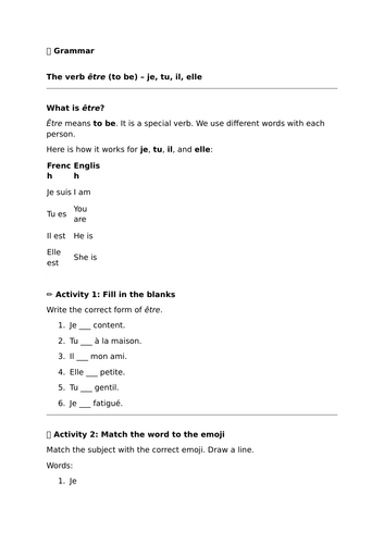 Studio 2 (Vert) - Module 1 - J'ai une passion pour le cinéma - Grammar - The verb être