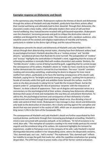 AQA Literature Paper 1: Macbeth and Dishonesty/Deceit