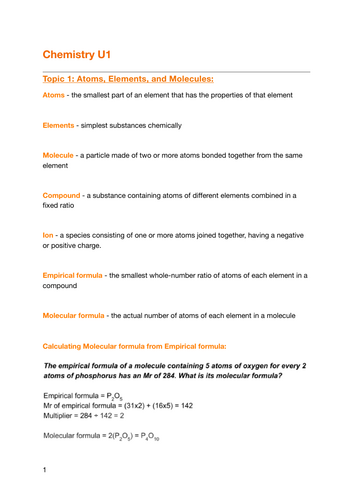 International A-Levels Edexcel Chemistry Unit 1 Study Notes