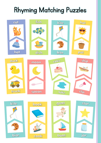 Rhyming Words Flashcard Puzzles | Rhyming Words Matching Game | Phonics & Reading Activity