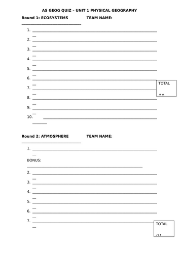 CCEA AS GEOGRAPHY UNIT 1 REVISION QUIZ