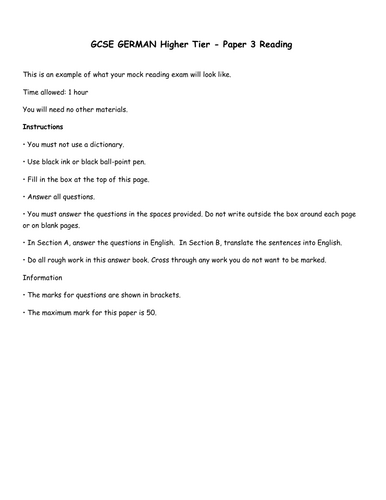 GCSE German Reading Paper - New Specification