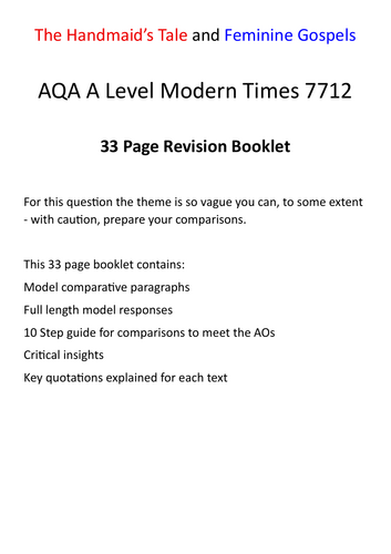 Handmaid's Tale and Feminine Gospels Revision Booklet