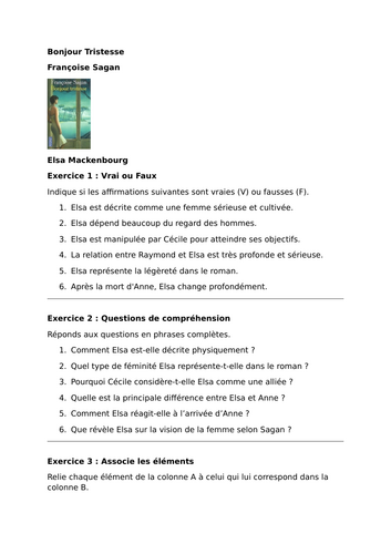 Bonjour Tristesse - Françoise Sagan - Characters - Elsa