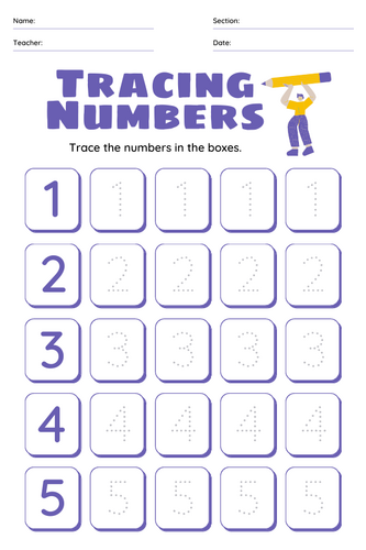 Tracing Numbers from 1 to 5