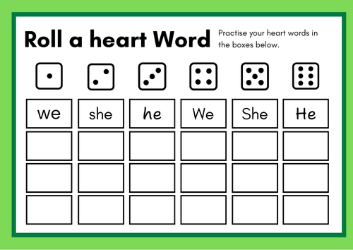 Roll a heart word game