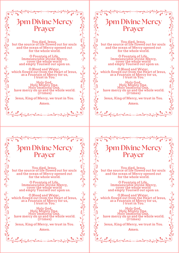 Prayer Cards on Divine Mercy of Jesus for the Classroom or Homeschool