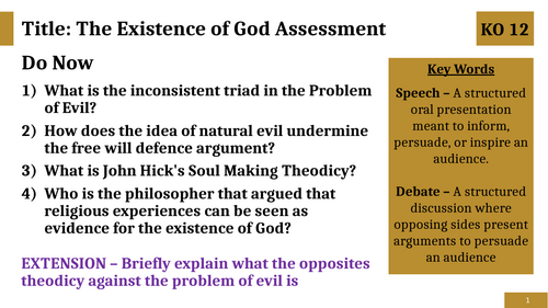 Existence of God Assessment