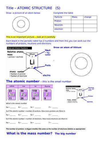 Atomic structure ppt , ws & answers