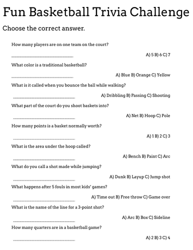Easy basketball trivia questions for kids and answers