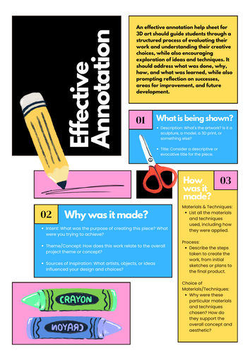 Art & Design (3D Art) Annotation guide sheet