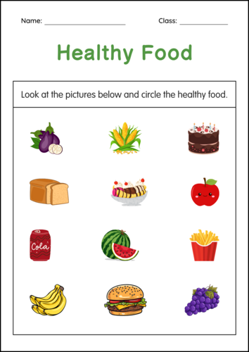 Printable Healthy and Unhealthy Food Activity Worksheets for Grade 1, 2, 3