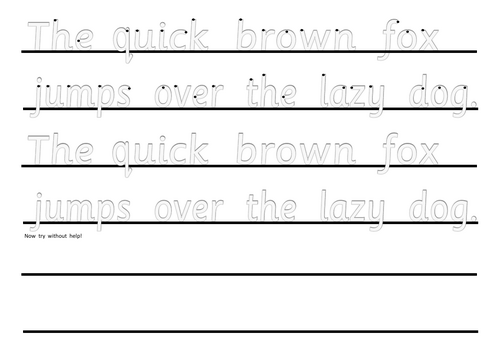 Handwriting Practise  QUICK BROWN FOX template