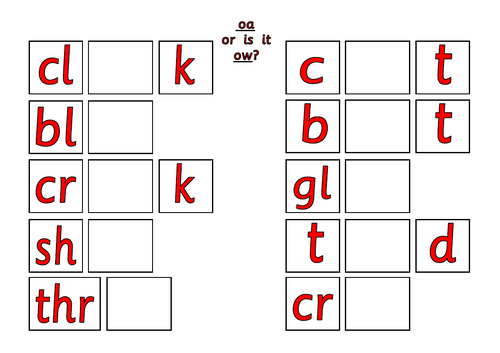 Phonics: "ow", "or", "oa", activity worksheet