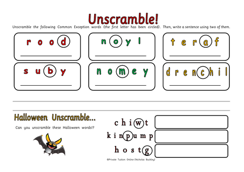 Unscrambling Word Activity KS1