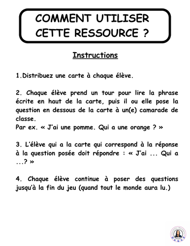 FRENCH fruits and vegetables game - J'ai ... qui a ? (Jeu - J'ai ... qui a ?)
