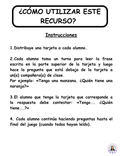 SPANISH fruits and vegetables game - Tengo ..., ¿quién tiene?