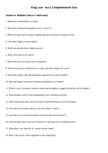 King Lear Act 2 Test