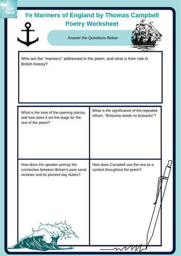 Ye Mariners of England by Thomas Campbell  Poetry Worksheet