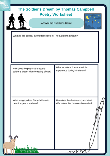 The Soldier's Dream by Thomas Campbell Poetry Worksheet