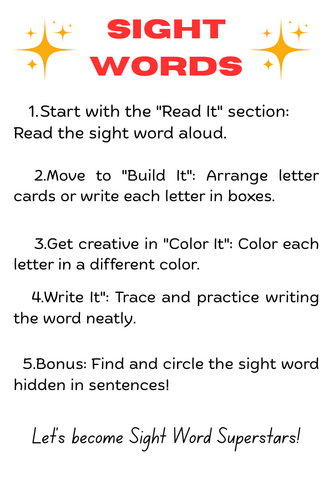 Sight Words Printable worksheets for Kindergarten