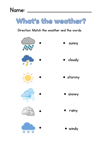 Blue Illustrative Weather Matching Worksheet