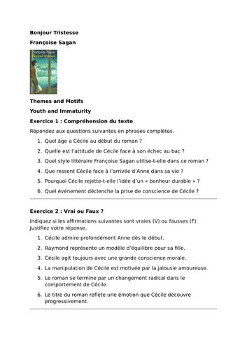 Bonjour Tristesse  - Françoise Sagan - Themes - Youth and Immaturity