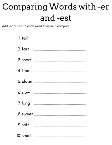 er or est ending worksheet  with answers