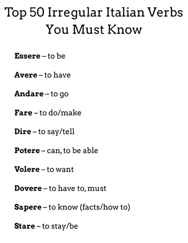 50 most common italian irregular verbs -