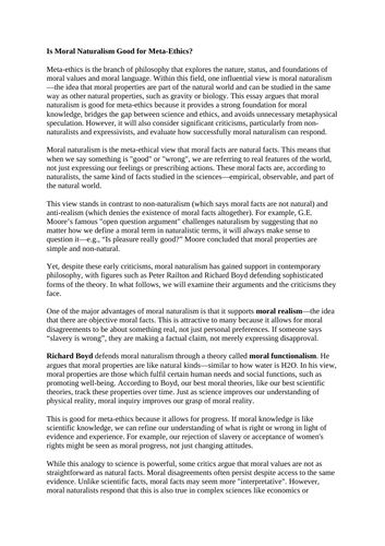 Moral Naturalism- Meta-Ethics