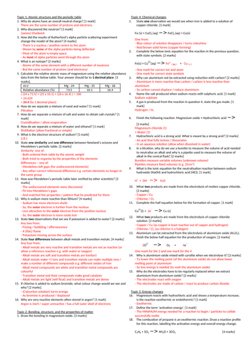 AQA GCSE Chemistry Common Simple Exam Questions with Answers