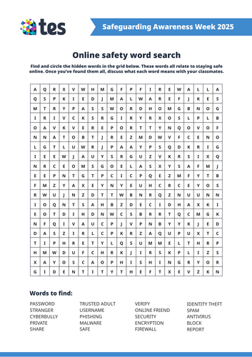 Online safety word search (KS1–2 and KS3)