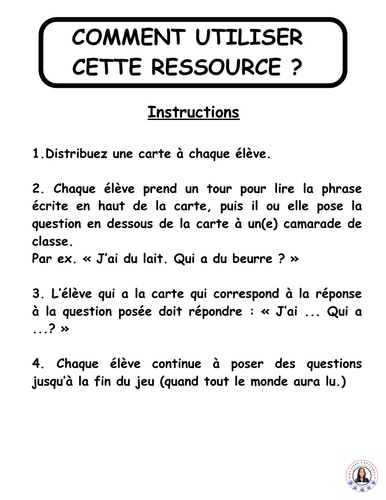 French food vocabulary game - J'ai ... qui a ...?