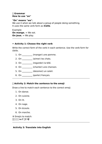 Studio 2 (Vert) - Module 1 - Quand il fait beau, je vais au parc - Grammar - Using "on"