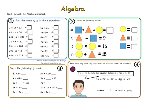 Algebra Worksheet (2) Year 6 (KS2)