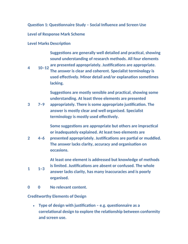 AQA Psychology - design a study Research Methods practice questions